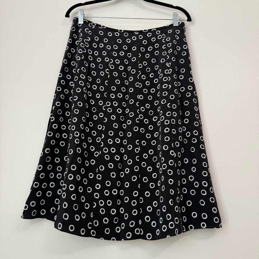 Pendleton 100% Silk Skirt Black White Polka Dot Circle, Below the knee, size 10